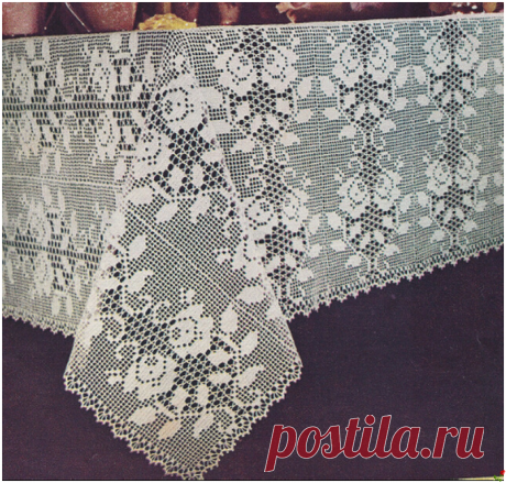 ФИЛЕЙНОЕ ВЯЗАНИЕ, СКАТЕРТЬ С РОЗАМИ.
