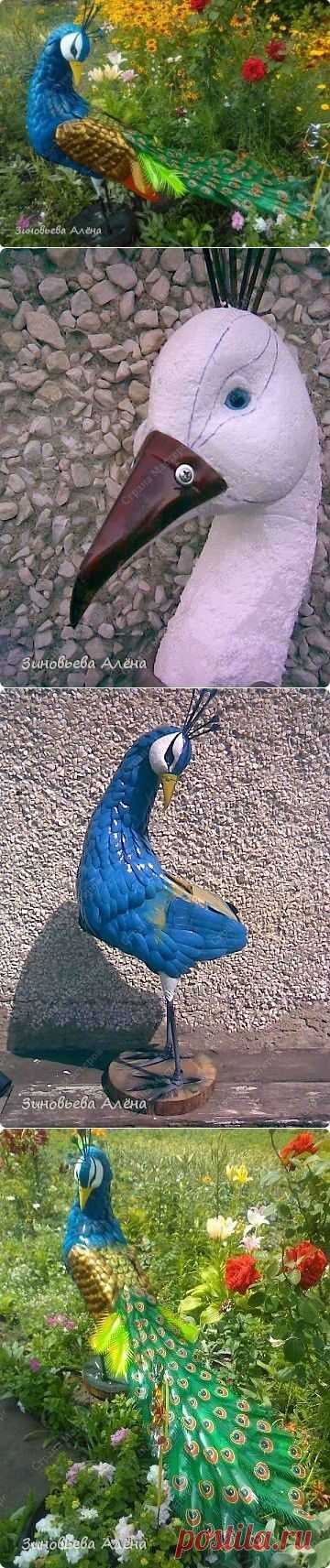 Птица "Павлин" из пластиковых бутылок, для сада