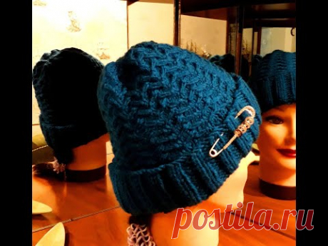 Простой, но интересный узор "плавники" для женской шапки.(caps,cap, hat)
