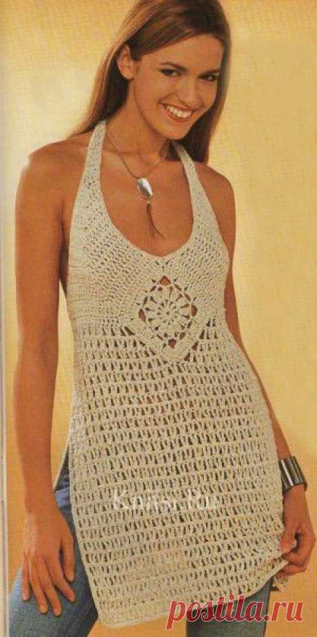 Длинный топ с открытой спиной. Вязание для женщин / Топы / Крючком