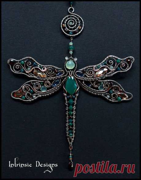 Wire Wrapped Dragonfly Multi Gemstone, Cubic Zirconia and Swarovski Crystal Suncatcher