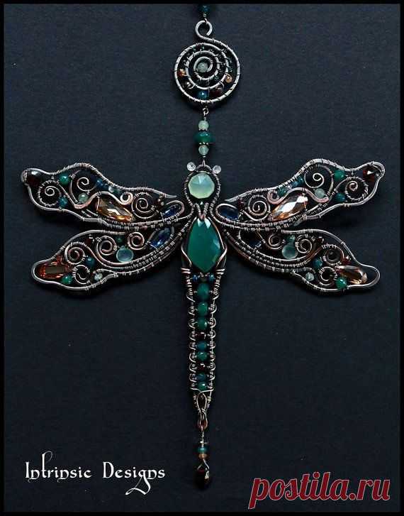 Wire Wrapped Dragonfly Multi Gemstone, Cubic Zirconia and Swarovski Crystal Suncatcher