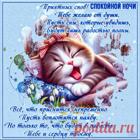 Приятных снов! Спокойной ночи
Тебе желаю от души.
Пусть сны, которые увидишь,
Будут лишь радостью полны. открытки доброй ночи приятных сновидений
