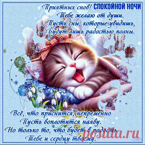 Приятных снов! Спокойной ночи
Тебе желаю от души.
Пусть сны, которые увидишь,
Будут лишь радостью полны. открытки доброй ночи приятных сновидений