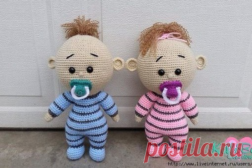 ПУПС КРЮЧКОМ. BABY WITH DUMMY BY MARIYA KOZLOVA 
Материалы: 
Пряжа (на образце Vita cotton lira): 
- бежевый (ручки и голова); 
- голубой или розовый (тело); 
Показать полностью…