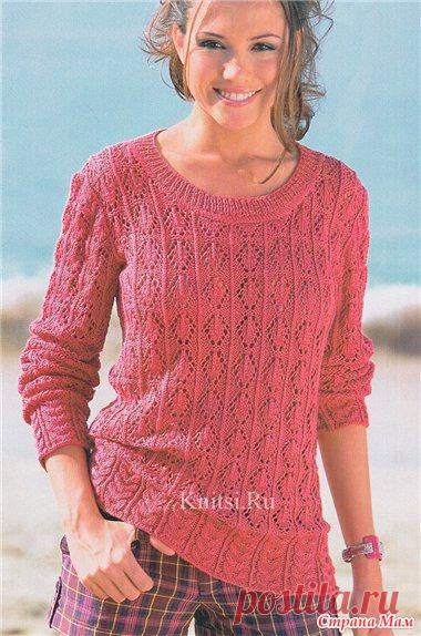 Ажурный пуловер с широкой планкой