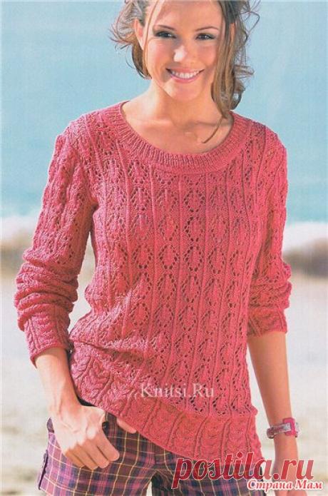 Ажурный пуловер с широкой планкой