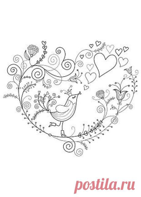 Doodle Bird ~ Cute design for a moderate twist on a vintage classic of birds and flowers...that sounds sophisticated. Lol, birdies! <3 | Coloring