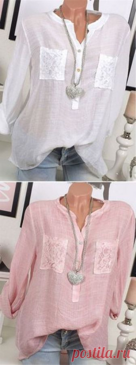 [Newchic Online Shopping] 48%OFF Women's Casual Lace Patchwork Blouses with Long Sleeve and V-neck