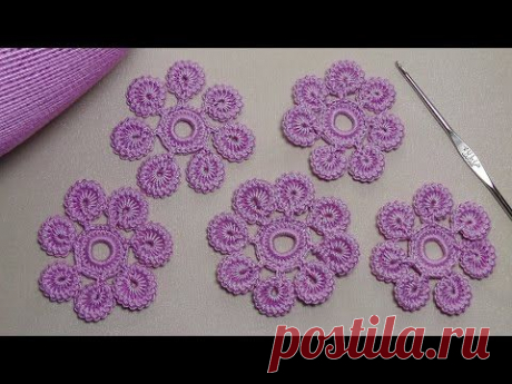 Урок вязания.Как связать цветок крючком с лепестками из гусенички. Irish lace.