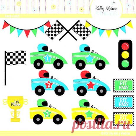 Race Cars - Clip Art - Digital Elements Commercial use for Cards, Sta…