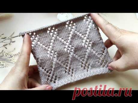 Ажурные ромбы спицами