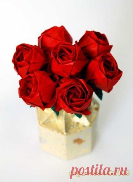 Розы в технике оригами - Из бумаги - Фабрика идей - Женское хобби