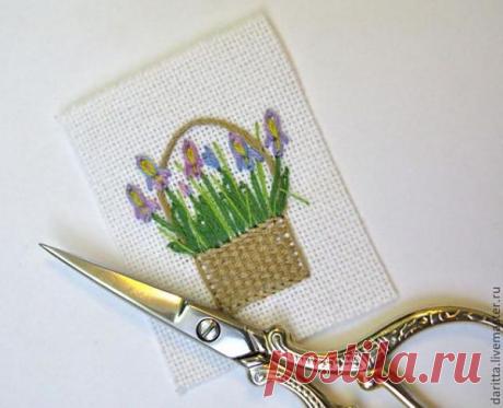 Как вышить корзинку с ирисами. МК.