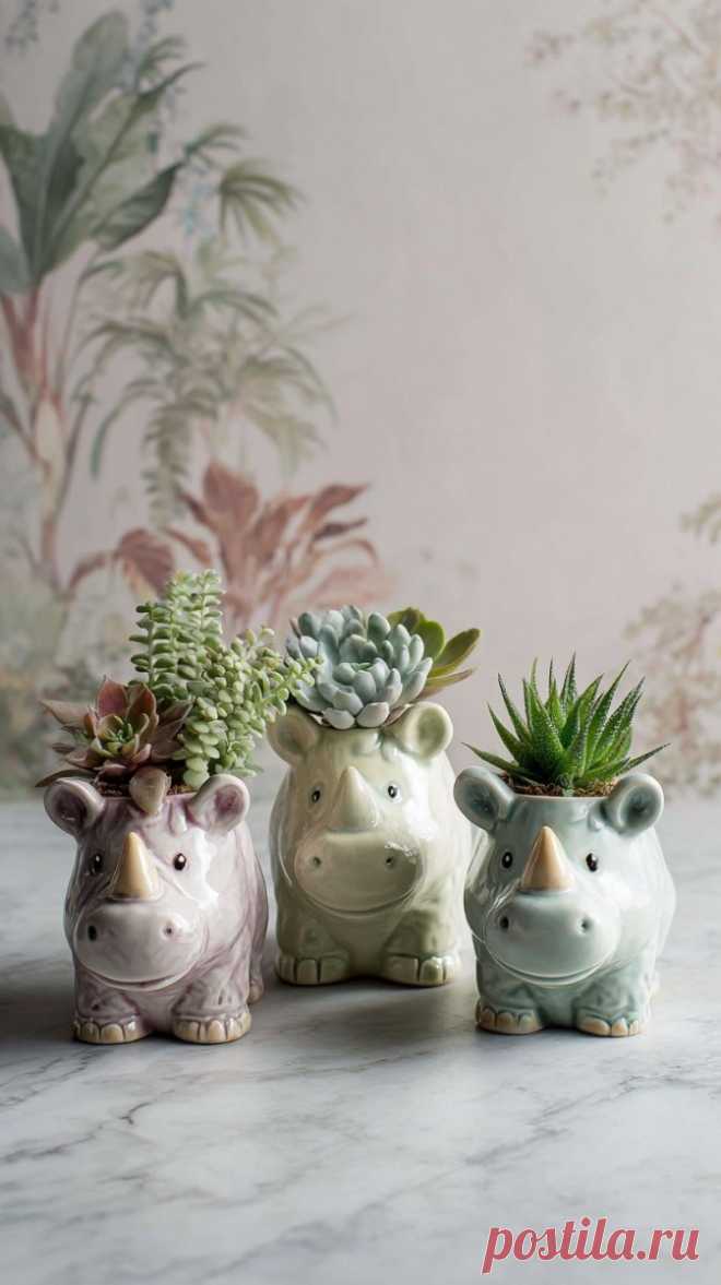 Милые зверушки: керамические горшки с суккулентами в пастельных тонах. Нейросеть Миджорни - Midjourney примеры промтов - Форум ИИ о нейросетях - Yes Ai