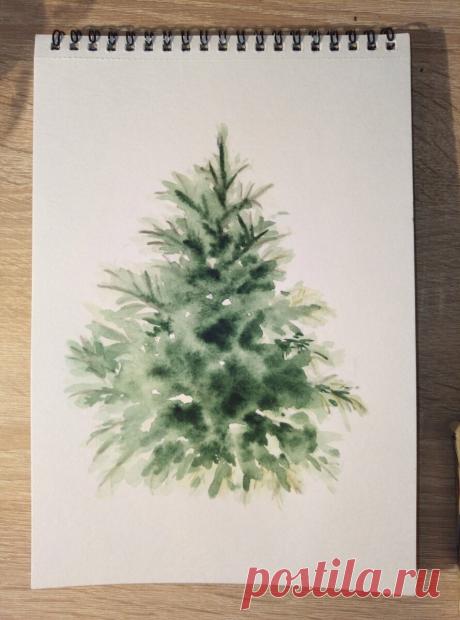 Рисуем елочку акварелью быстро и просто | Поделки для детей и взрослых | Яндекс Дзен