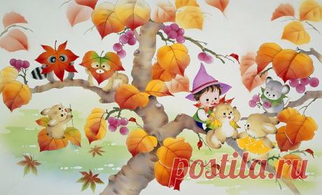 Животное иллюстрации осень, сказочные и животных, чтобы играть с реальными Murasakishikibu