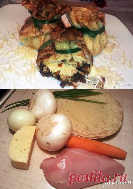 Блины с курицей и грибами. «ЖЖ рецепты»