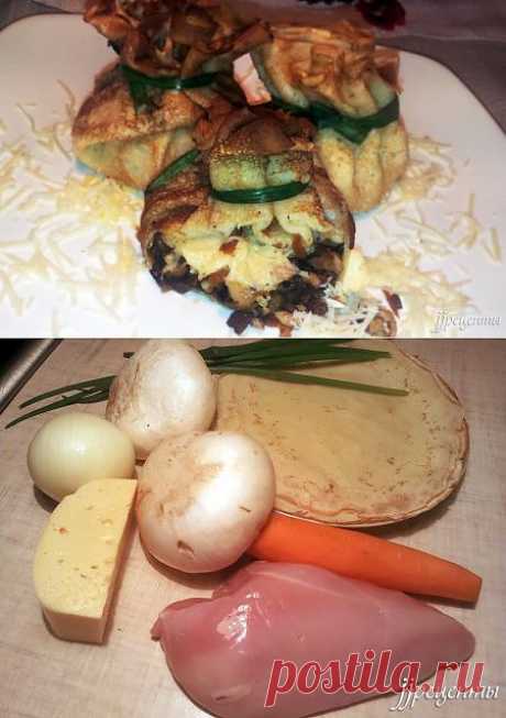 Блины с курицей и грибами. «ЖЖ рецепты»