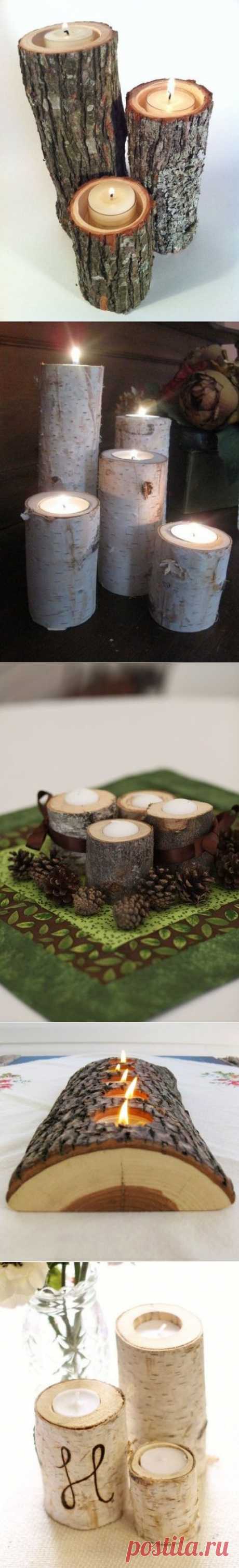 Деревянные подсвечники.