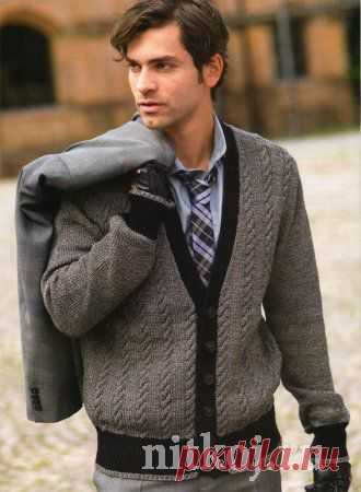 Мужской жакет спицами с дорожками из кос » Ниткой - вязаные вещи для вашего дома, вязание крючком, вязание спицами, схемы вязания