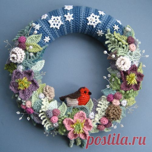 Зимний венок. Мастер Класс по вязанию крючком — DIYDIY.ru вязание: описание, схемы, видео, мастер классы