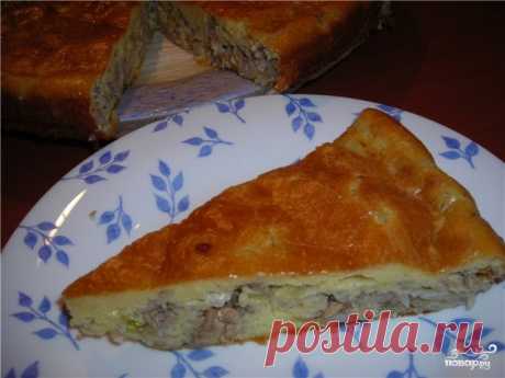 Заливной пирог с сайрой и рисом