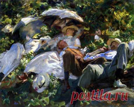 Group with Parasols (also known as A Siesta) 1905. Джон Сингер Сарджент. Описание картины, скачать репродукцию.