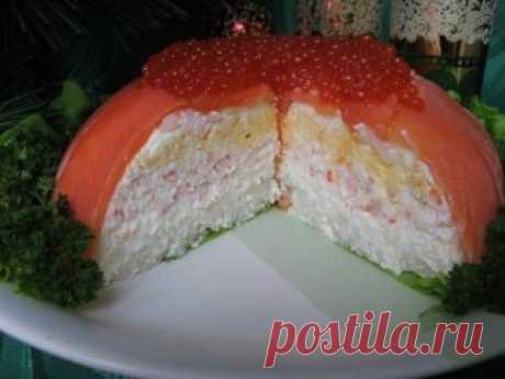 Праздничный Нежный Салат-желе с крабовыми палочками и соленой рыбой.