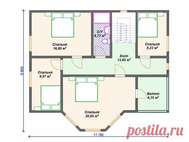 Каркасный дом 10x11 с котельной, балконом, террасой – проект V407 
