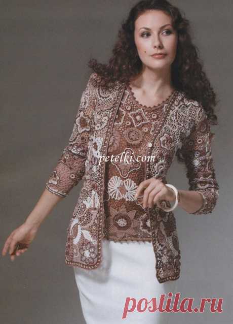 Топ и жакет в технике сцепного гипюра