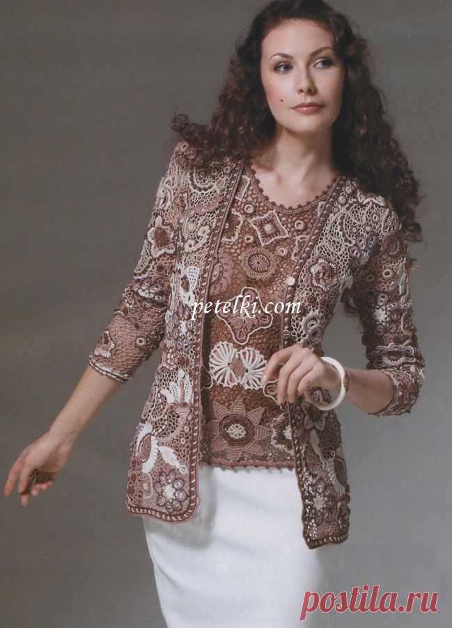 Топ и жакет в технике сцепного гипюра