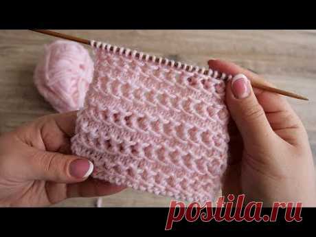 Горизонтальный ажурный узор спицами | Horizontal lace knitting pattern