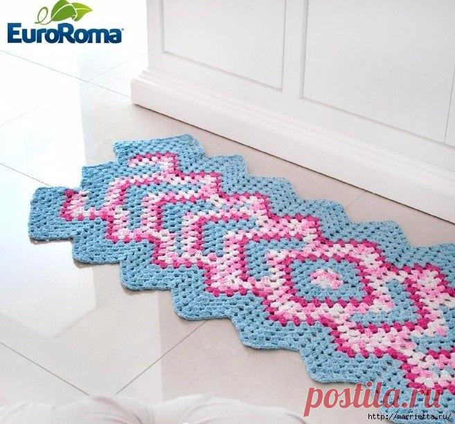 Дорожка из бабушкиных квадратов Как связать  крючком дорожку из бабушкиных квадратов. Схема