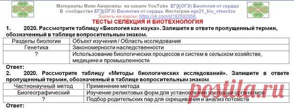 Доброе утро всем и удачного дня. Сегодня проверим свои знания по селекции и биотехнологии. На ЕГЭ 2020 в первой части было много новых заданий по данной теме. Уверена, что 2021 год тоже не будет исключением, а некоторые задания 2020 года снова будут включены в КИМы. Поэтому советую их сделать. Ответы будут вечером