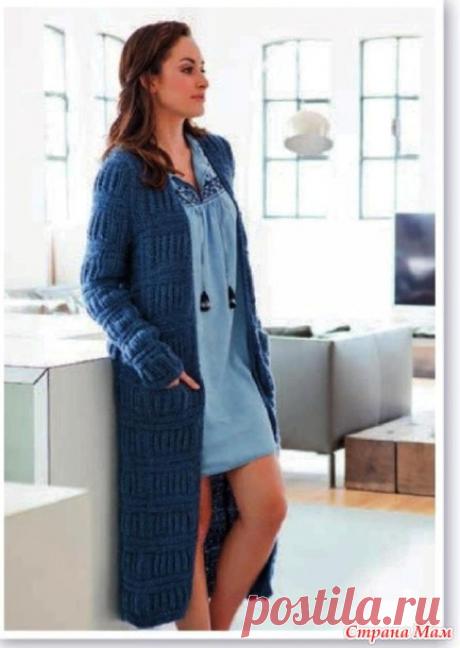 . Синее пальто из поперечных полос патентным узором (спицами) - Вязание - Страна Мам