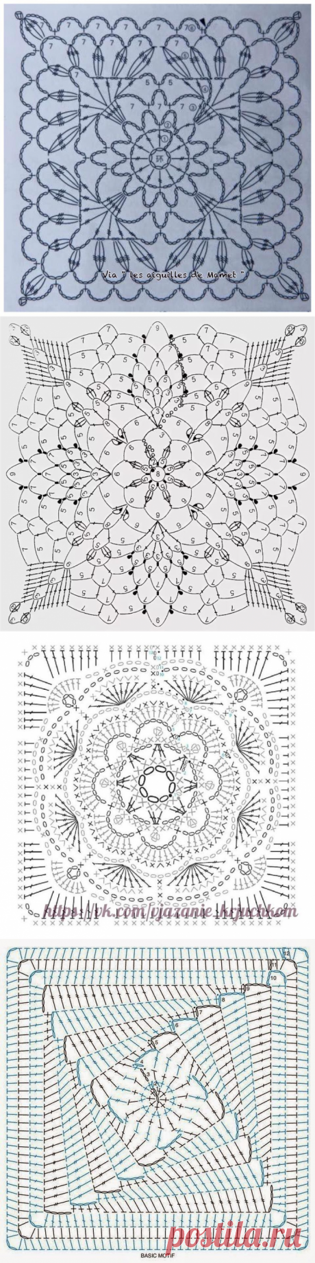 Много схем квадратных мотивов крючком — DIYIdeas