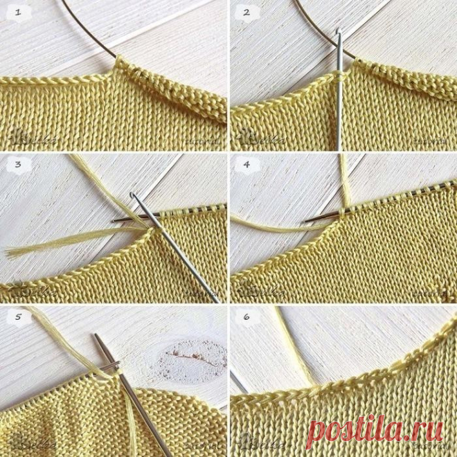 Устранение разрыва при закрытии горловины.

Автор: belka_handmade
 Знакомая картина? Закрыты центральные петли горловины, связано правое плечо. В этом месте присоединяется новый моток и закрытие левого плеча идет в противоположную сторону. Как избежать некрасивого разрыва?
 Находим первую петлю в косичке от закрытия центральных петель горловины. Вводим крючок под обе дужки этой петли.
 От нового мотка вытягиваем с изнанки на лицо петлю. Назовем эту петлю соединительной.
 П...