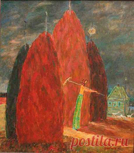 Картина : Стога вечер. Автор Илья Моисеевич Савельев