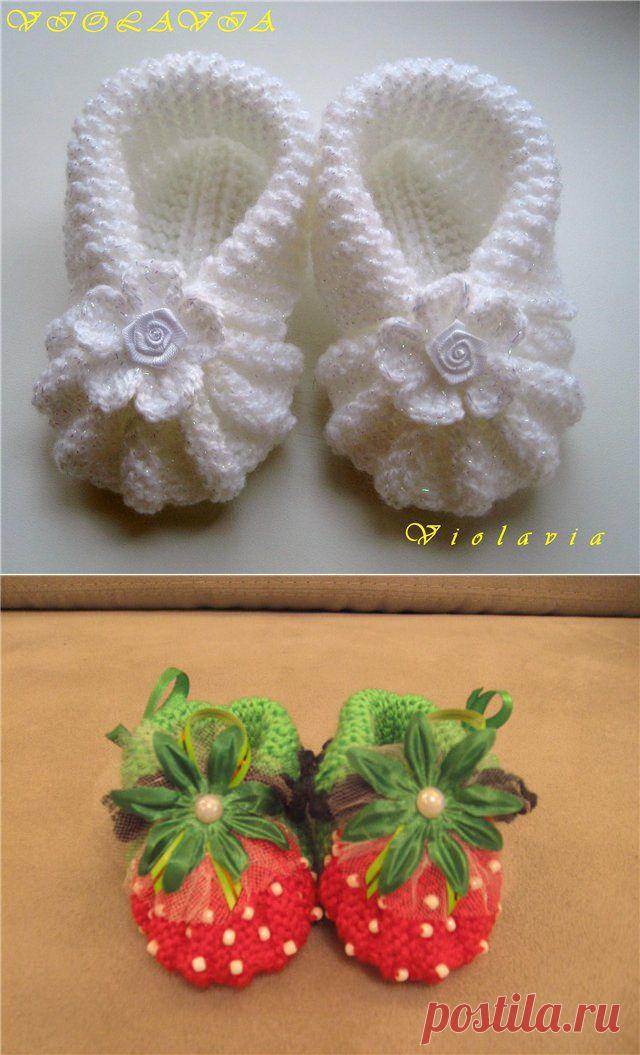Пинетки «Зефирки», связанные спицами. Мастер-класс