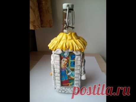 Сказочный домик из соленого теста и бутылки. Часть II: стены и окна. Bottle decoration.