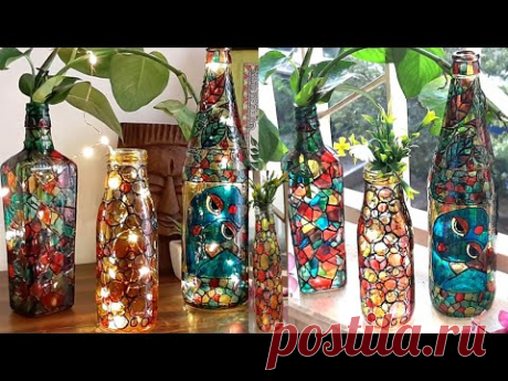 Картина стеклянной бутылки l Как использовать стеклянные цвета на бутылке