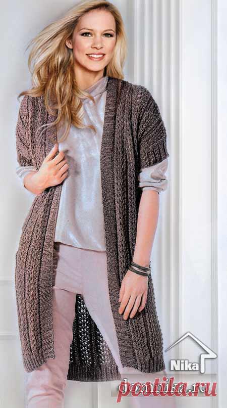 Длинный вязаный жилет - вязание спицами для полных женщин