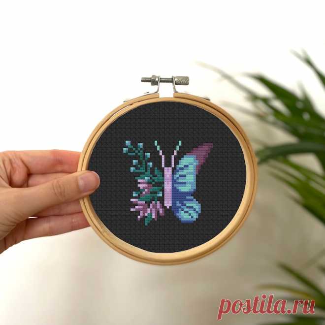 Patrón de punto de cruz diminuto de mariposa de flor azul, mini insecto de punto de cruz, patrón de insecto pequeño fácil, patrón floral de punto de cruz simple - Etsy España