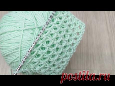 Объемный ажурный узор Чешуйки. Вязание спицами.