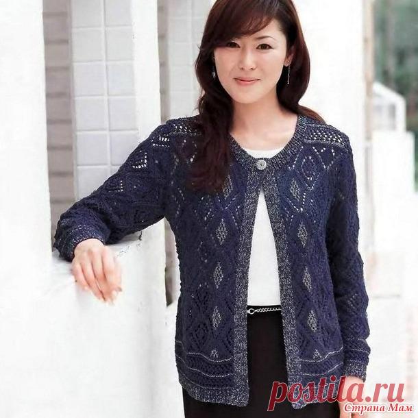 Элегантный синий жакет с вставками из пряжи люрекс. Спицы. - ВЯЗАНАЯ МОДА+ ДЛЯ НЕМОДЕЛЬНЫХ ДАМ - Страна Мам