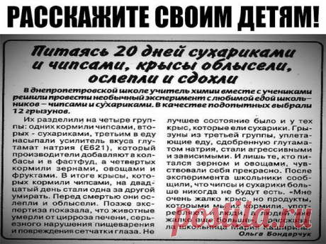 Сын (14 лет) втихаря покупает и ест всякую ерунду типа чипсов и резиновых змеек. Вот нашла ему, да и всем описание интересного эксперимента учителя в школе. Покажите своим детям.