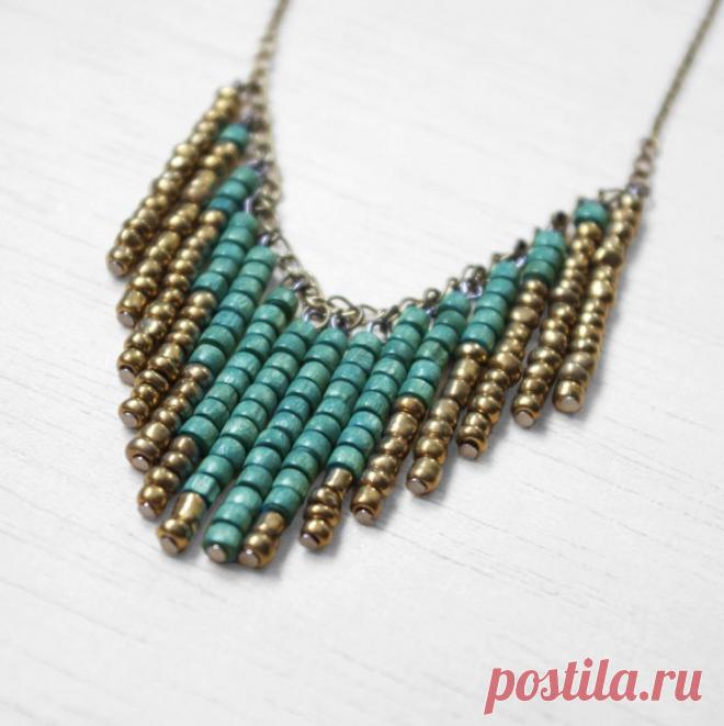 Colorful statement necklace on black leather cord