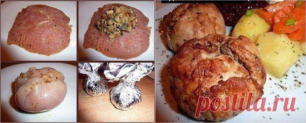 Куриные бомбочки с грибами.