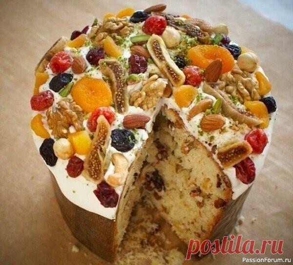 Царский кулич Ингредиенты:Мука — 1,5 кгМанная крупа — 100 гВаниль —по вкусуЯйца — 8 шт.Дрожжи сухие — 11 гСахар — 0,5 кгКардамон — по вкусуМолоко — 0,5 лМасло сливочное — 500 гЦукаты — 100 гМиндаль — 200 гПриготовление:1. Нагрейте 300 мл...